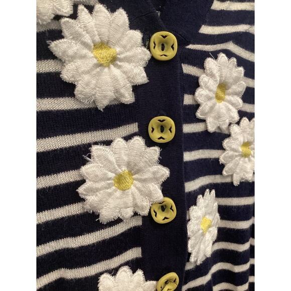 Moth Anthro Knit Cardigan Size XS Ditsy Floral Embroidered Navy Blue Striped Y2K - Picture 6 of 10